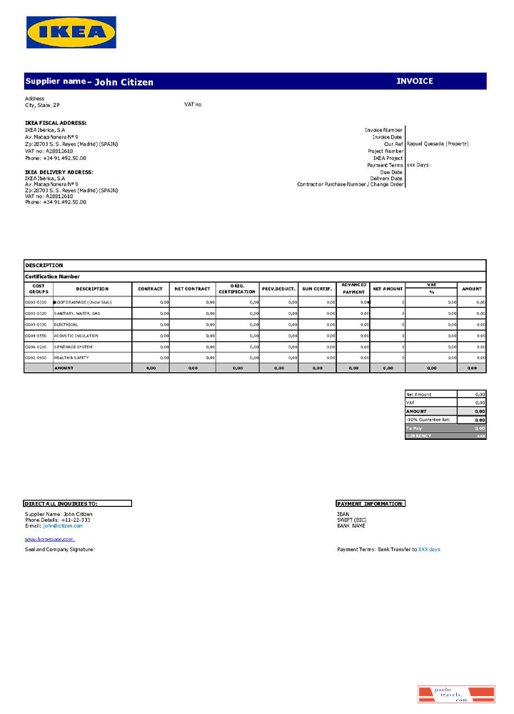 USA Ikea invoice PSD template